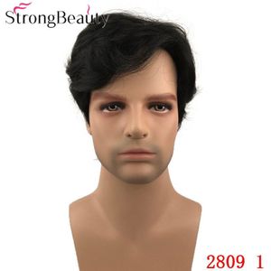 Strongbeauty Korte Rechte Synthetische Mannen Pruiken Natuurlijke Zwart/Grijs Capless Pruik Hittebestendige Haar