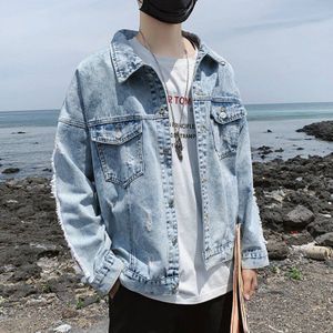 Mannen Jassen Denim Brief Gedrukt Turn Down Kraag Losse Casual Daily Uitloper Chic Streetwear Tieners Ulzzang Retro Harajuku
