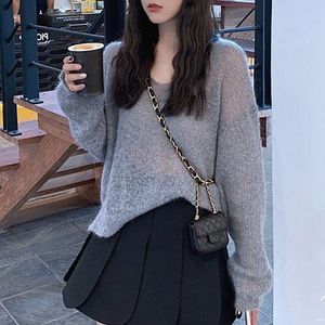 Woherb Chic Mohair Dunne Holle Out Tops Vrouwen Capes Trui Vintage Zomer Jumper Femme Koreaanse Crop Knitwear