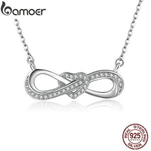 Bamoer 100% 925 Sterling Silver Infinity Liefde Clear Cz Hart Vrouwen Hanger Kettingen Luxe Fine Jewelry Vriendin SCN100