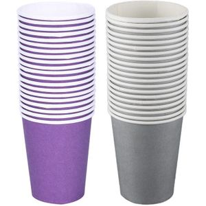 40 Paper Cups (9Oz) - Plain Effen Kleuren Verjaardagsfeestje Servies Catering (Paars & Zilvergrijs)