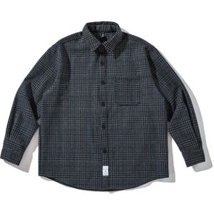 Dikke Wollen Shirt Heren Kleding Japanse Streetwear Revers Lange Mouwen Casual Plaid Top Harajuku Jassen Mannelijke