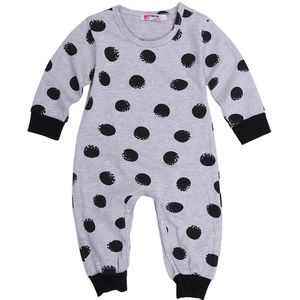 Pasgeboren Baby Jongens Meisjes Baby Warm Katoen Zwart Stip Grijs Lange Mouwen Outfit Jumpsuit Romper Kleding