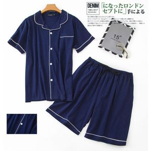 Mannen Zomer Pyjama Set Met Korte Mouwen En Shorts 100% Katoen 2 Stuks Casual Badjas Jurk Nachtkleding Grote Maat