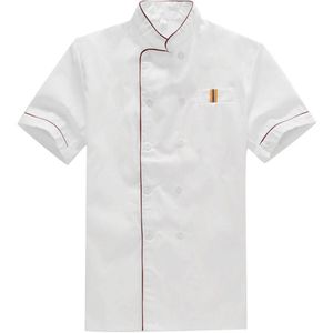 Men Short Sleeve Double-breasted Chef Waiter Work Uniform Catering T-shirt Top