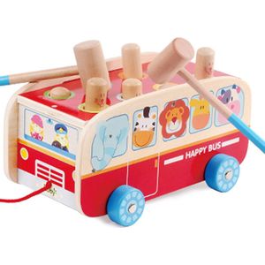Houten Stampende Whac-A-mole Game Pull Langs Dier Bus Speelgoed Early Educatief Speelgoed Voor Kleuters