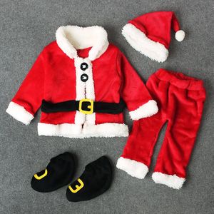 Baby Kids Costume Kerstman Lange Mouwen Tops + Broek + Hoed + Socking 4 Stuks Kerst kostuum Baby Boy Kleding Set