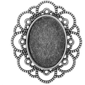DC 10pcs 18*25mm Antiek Brons Zilveren Bloem Broches Lade Bezel Pin fit Cameo Cabochon Blank Base instellen DIY Sieraden Bevindingen