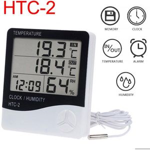 Multifuncti Lcd Digitale Temperatuur Vochtigheid Meter Indoor Outdoor Hygrometer Thermometer Thuis Weerstation Met Klok