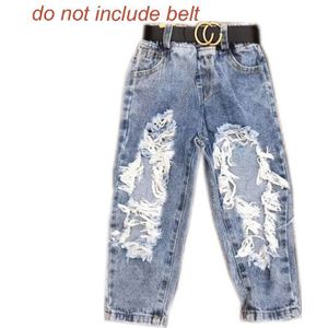 Gescheurde Jeans Broek Meisjes Kinderen Kids Hollow Out Gaten Verontruste Riem Kwasten Broek Bodems Denim Streetwear 2 Tot 10 Jaar