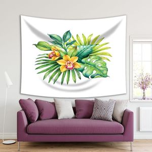 Tapestry Tropische Boeket Met Grote Bladeren Orchidee Bloemen Botanische Aquarel Stijl Illustratie Groen Geel
