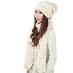 Herfst Winter Vrouw Warme Sjaals Dikker Wol Gebreide Hoeden Haak Skullies Gorros Vrouw Hoeden Twee Pieces Hoed + Sjaal/Set