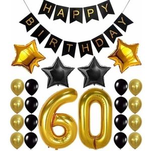 Happy Birthday Banner Zwart Gouden Ballon Viering Pak Voor Volwassen Big Size 30/40/50/70 Folie helium Ballons
