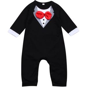 Gloednieuwe Zomer Formele Peuter Baby Gentalman Jongens Romper Lange Mouw Zachte Boog Solid Jumpsuits Playsuit Outfit 0-3Y