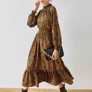 Print Mode Jurk Stijl Lantaarn Mouw A-lijn Mid Taille Lange Mouwen Stand Colla Pak Lente Herfst Winter Zoete Meisje jurk