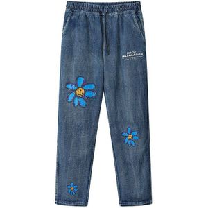 High Street Cartoon Bloem Print Jeans Broek Mannen En Vrouwen Losse Straight Gewassen Toevallige Denim Broek Harajuku Baggy Broek