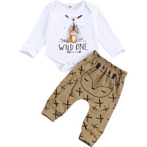 Pasgeboren Baby Meisjes Jongens 2 Stuks Lente Herfst Outfits Lange Mouw Bodysuits Broek Dieren Print Kleding