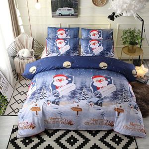 Justchic 3 Stks/set Blauw Vrolijk Kerstfeest Dekbedovertrek Set Sneeuwvlok Kerstman Kussensloop Quilt Beddengoed Set Jongen Bed Decor