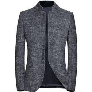 Stand Kraag Mannen Grijs Pak Jas Business Smart Casual Single Breasted Anti-Rimpel Heren Tuniek Pak Jassen