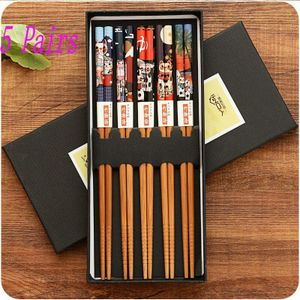 5 Paar Bamboe Chinese Eetstokjes Herbruikbare Servies Dinning Eten Japanse Chopstick Voor Sushi Voedsel Sticks