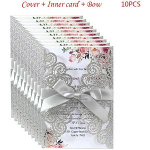 10 Stks/set Bruiloft Uitnodigingskaart Met Pauw Bloem Hollow Enveloppen Glitter H4GD