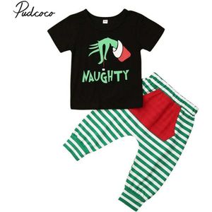 Kerst Kostuum Kleding Voor Jongens Peuter Kids Baby Meisjes Xams 2Pcs Outfits Shirt Streep Lange Harembroek broek