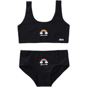 C9GB Teenage Young Girls 2Pcs Underwear Set Rainbow Bridge Print Cotton Training Bra Vest Top and Panties Sports Bralette