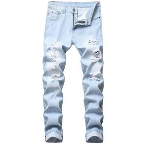 Mannen Rits Effen Broek Persoonlijkheid Ripped Slim Fit Stretch Denim Broek Jeans Pantalones Homme Джинсы Мужские # D5