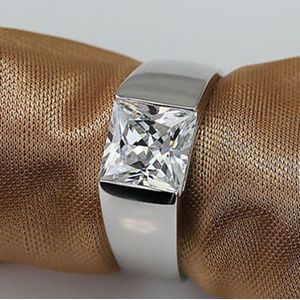 Knappe Mannelijke Ring 925 Sterling Zilver Princess Cut 8Mm Aaaaa Zirkoon Cz Wedding Band Ringen Voor Mannen Verklaring Party sieraden