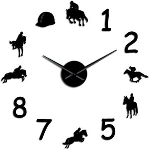 Equestrians Grote Wandklok Boerderij Home Decor Cowboys Modern Giant Wandklok Rodeo Paardrijden Diy Muur Horloge