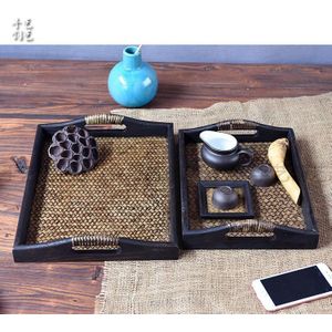 Chinese Stijl Massief Houten Lade Rotan Bamboe Tafel Doos Theeceremonie Doos Theeceremonie Rekwisieten Woondecoratie Accessoires