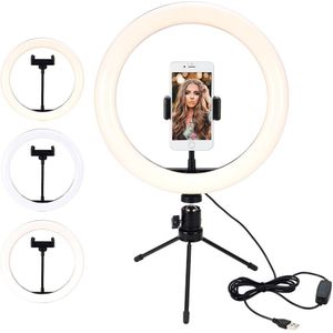18Cm Dimbare Fotografie Led Selfie Ring Licht Camera Telefoon Ring Lamp 10 Inch Met Tafel Statieven Voor Make Video live Studio