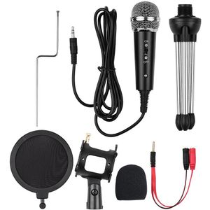Video Microfoon Kit Met Mini Microfoon Statief Shock Mount Pop Filter Voorruit Usb Adapter Kabel 3.5Mm Trs Plug