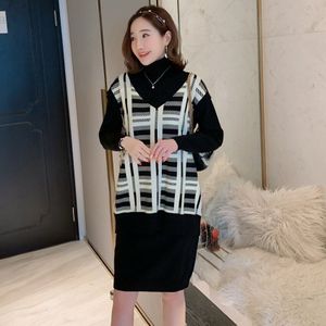 Koreaanse mode zwangerschap jurk herfst en winter moederschap jurk retro vest trui met rok tweedelige knit pak