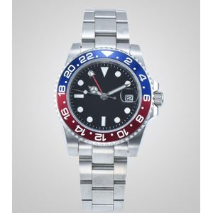 Automatische Horloge 40 Mm Gmt Blauw En Rood Bezel Steriele Wijzerplaat Saffierglas Voor Horloge Roestvrij Staal Armband Beweging
