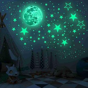 Lichtgevende Maan En Sterren Muurstickers Voor Kinderkamer Baby Nursery Home Decoration Muurstickers Glow In The Dark Slaapkamer plafond