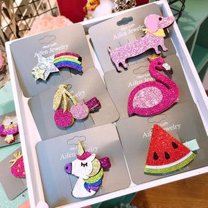 20 Stks/partij Regenboog Prinses Mooie Haarspeld Glans Glitters Eenhoorn Vruchten Bobby Pin Clip Kids Verjaardag Decors Favor Party Kostuum