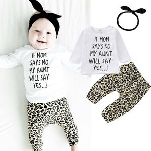Als Mijn Moeder Zegt Geen Mijn Tante Zal Zeggen Ja Lange mouw T-shirt en Luipaard Broek met Hoofdband Set Voor baby Meisje Kleding
