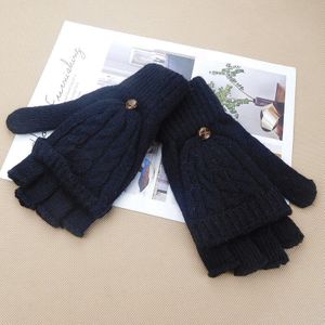 1 Paar Vrouwen Hand Warm Flip Handschoenen Zachte Half Vinger Wanten Gebreide Thicken Kunstmatige Wol Thermische Herfst Winter Handschoenen