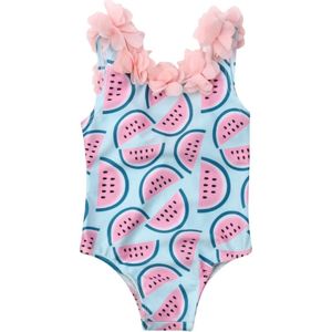 Peuter Infant Baby Meisjes Watermeloen Badpak Een Stuk Badpakken 3D Bloem Badmode Zwemmen Bikini