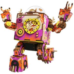 Robotime DIY Houten Clockwork Beweegbare Steampunk Muziekdoos Woondecoratie Voor Kinderen Echtgenoot Vriendje AM