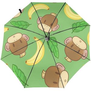 Wind Slip Opvouwbare Automatische Paraplu Vrouwen Auto Grappige Bruin Apen En Bananen Winddicht Paraplu Regen Voor Mannen Parasol