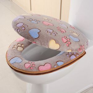 Toilet Seat Cover Sets Kawaii Cat Footprint Cushion with Zipper Waterproof Warmer Toilet Mat Bathroom Products Home Decoration