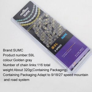 Sumc X8 X9 X9L Bike Chain 9S 10S 11S Goud En Zilver Twee Kleur Voor Mtb/racefiets Voor Shimano/Sram 24 27 30 12 Speed 116L/