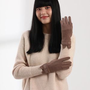 Feiqiaosh Winter Warme Fluwelen Handschoenen Vrouwen Katoen Eenvoudige Borduren Monochrome Handschoenen Zacht Grijs Roze Zwart Wanten Guantes