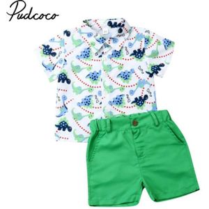 2 stuks Gentleman Casual Pak voor Peuter Kids Baby Jongens Animal Dinosaurus Jurk Shirt Shorts kinderen Jongen Zomer kleding Set