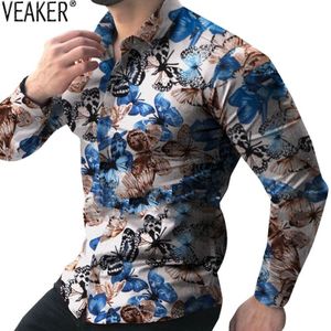 Mannen Slim Fit Bloemen Shirts Mannelijke Lange Mouwen Gedrukt Shirt Lente Herfst Casual Shirt Tops M-3XL