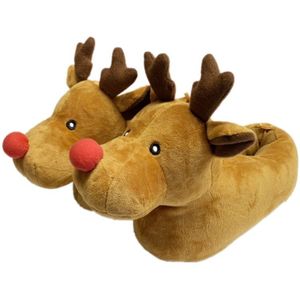 Wfl Vrouwen Slippers Leuke 3D Animal Rendier Zachte Zool Harige Huis Schoenen Winter Slippers Leuke Indoor Kinderen Kerst Slippers