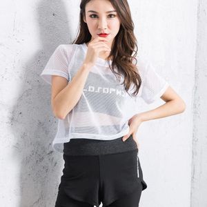 Zomer Vrouwen Korte Mouw Mesh Hollow Out Yoga T-shirt Sneldrogend Jogging Sport Tops H7JP
