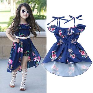 Peuter Kid Baby Meisjes Mooie Romper Jurk Ruches Mouwen Off Shoulder Bloemen Print Jumpsuits Jurk